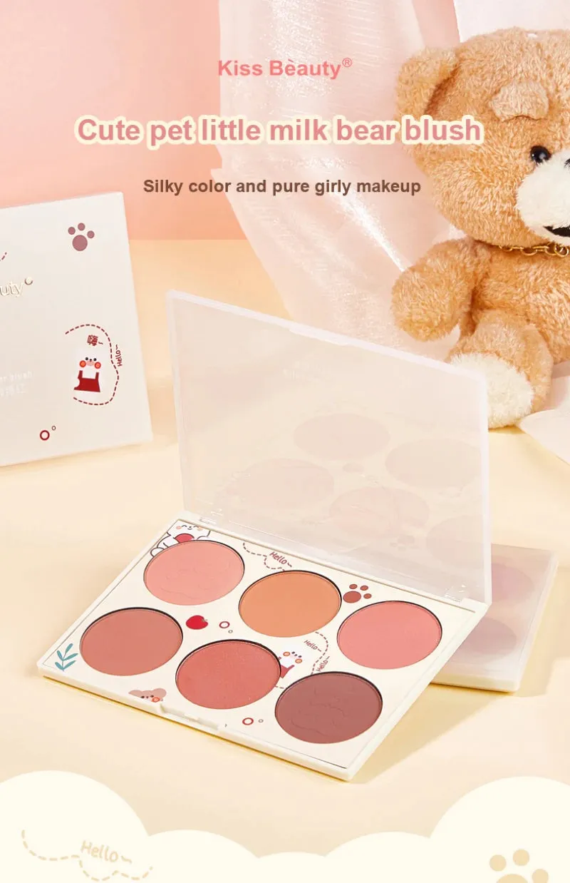 6 Colors Blush Palette Mineral Powder Red Rouge Lasting waterproof Natural Cheek Tint Peach Pink Blush Korean Cosmetic Makeup