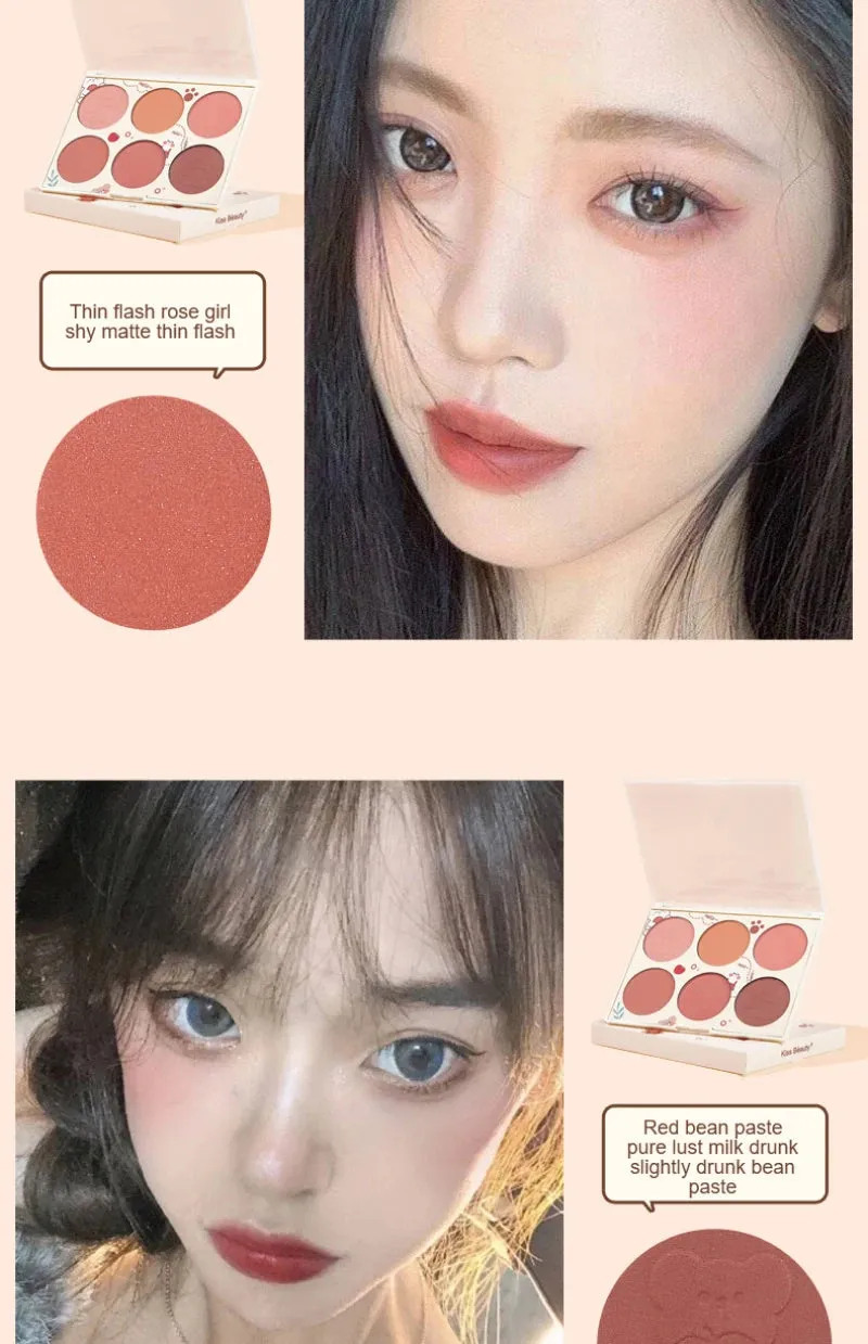 6 Colors Blush Palette Mineral Powder Red Rouge Lasting waterproof Natural Cheek Tint Peach Pink Blush Korean Cosmetic Makeup