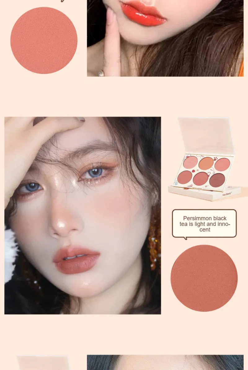 6 Colors Blush Palette Mineral Powder Red Rouge Lasting waterproof Natural Cheek Tint Peach Pink Blush Korean Cosmetic Makeup