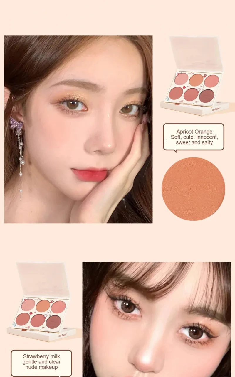6 Colors Blush Palette Mineral Powder Red Rouge Lasting waterproof Natural Cheek Tint Peach Pink Blush Korean Cosmetic Makeup