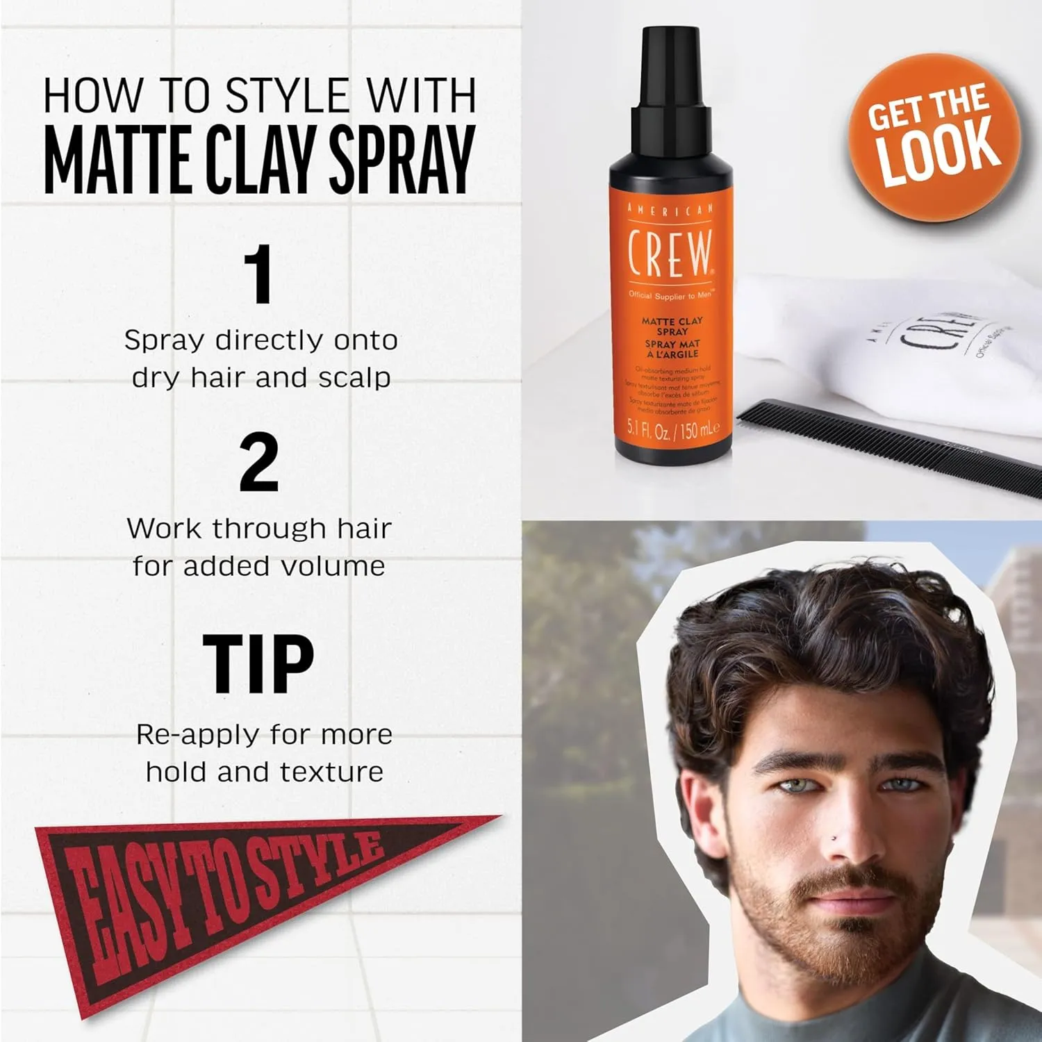 American Crew Matte Clay Spray - Texturising Oil Absorbing Spray 150ml