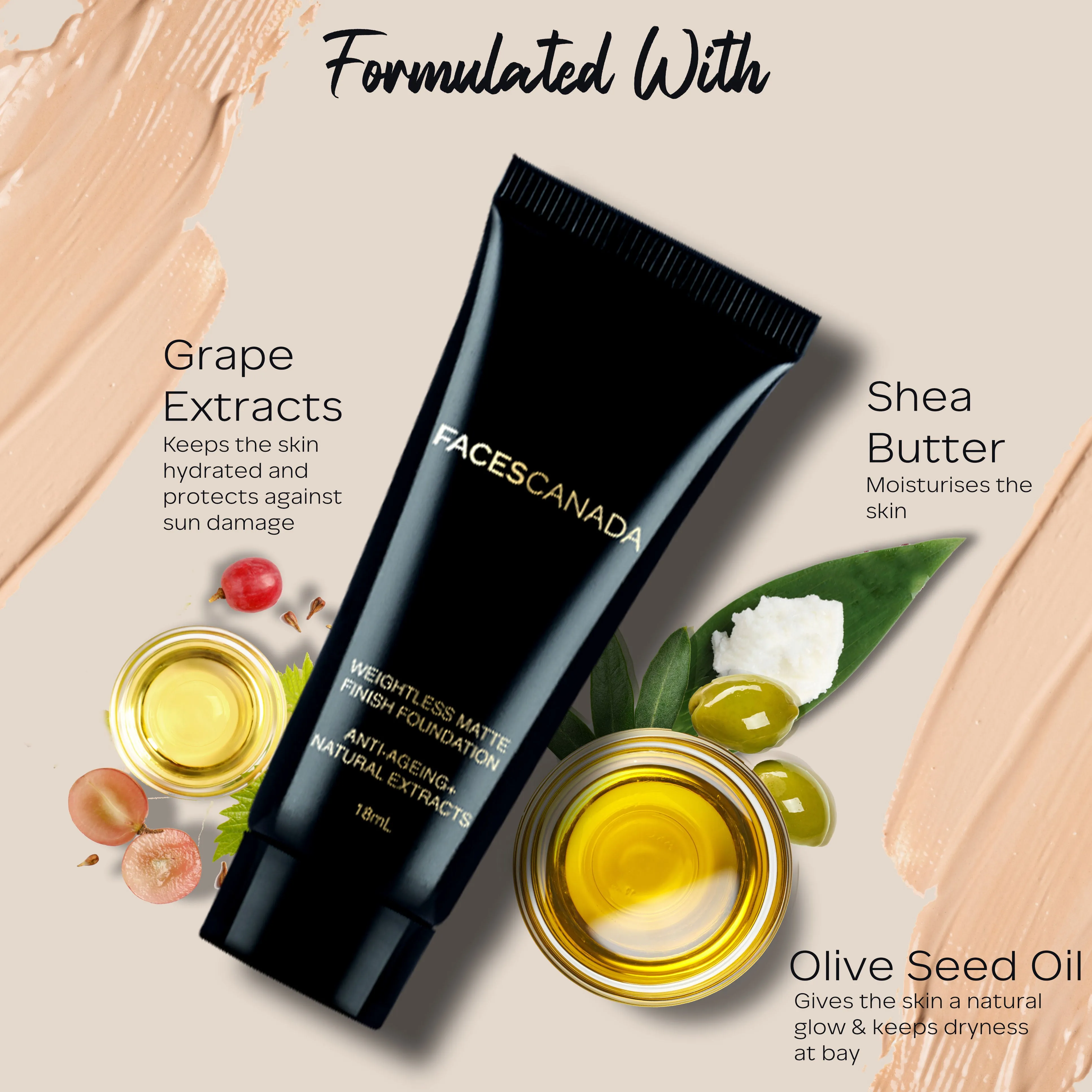 Faces Canada Weightless Matte Foundation | Grape extracts & Shea Butter|Natural Matte Finish | Dermatologically Tested | All Skin Types | Ivory 18ml