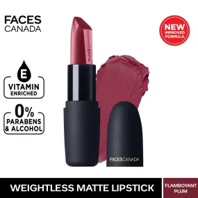 Faces Canada Weightless Matte Lipstick |Jojoba and Almond Oil enriched| Highly pigmented | Smooth One Stroke Weightless Color | Keeps Lips Moisturized | Shade - Flamboyant Plum 4g