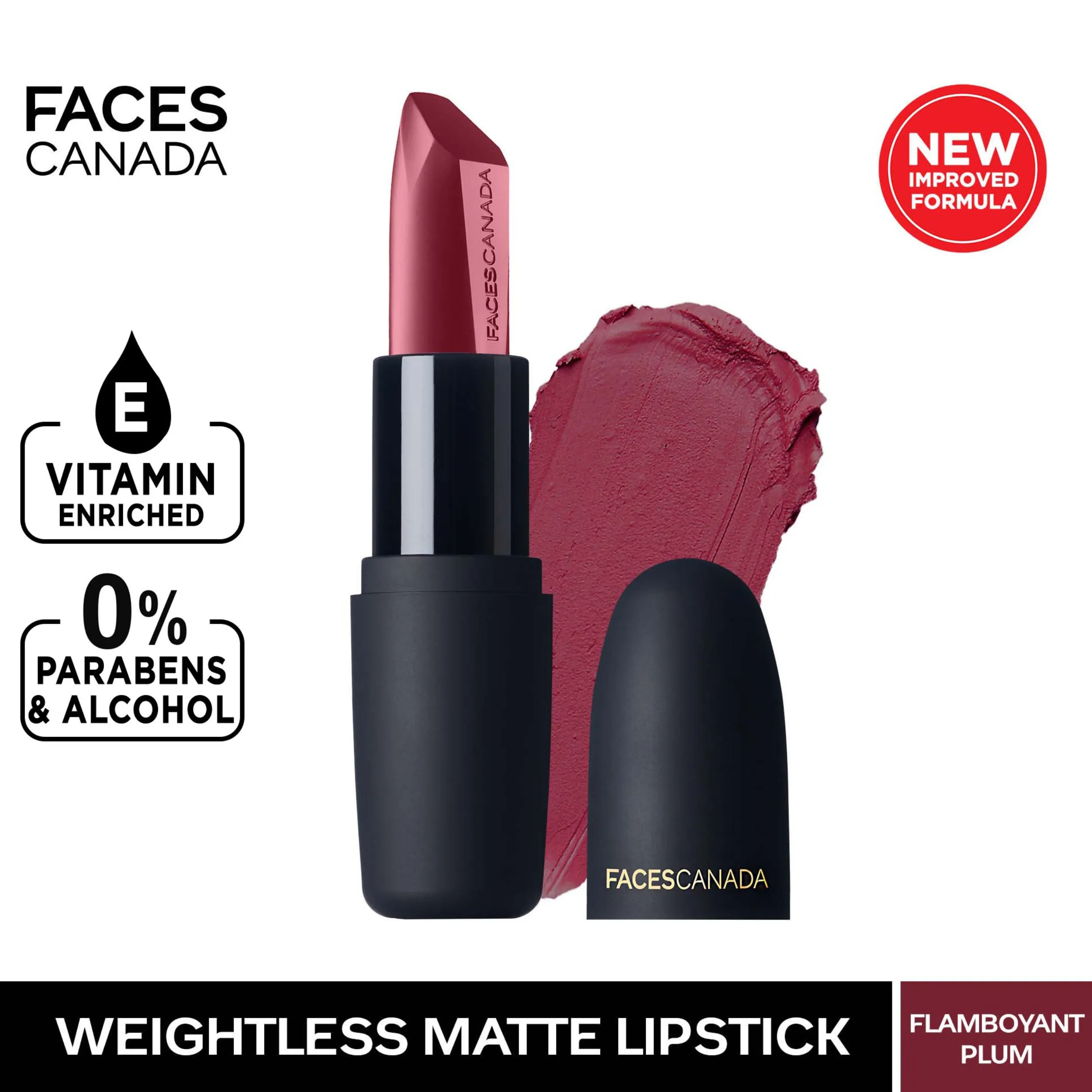 Faces Canada Weightless Matte Lipstick |Jojoba and Almond Oil enriched| Highly pigmented | Smooth One Stroke Weightless Color | Keeps Lips Moisturized | Shade - Flamboyant Plum 4g