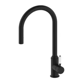 Nero York Pull Out Sink Mixer With Vegie Spray Function With White Porcelain Lever Matte Black