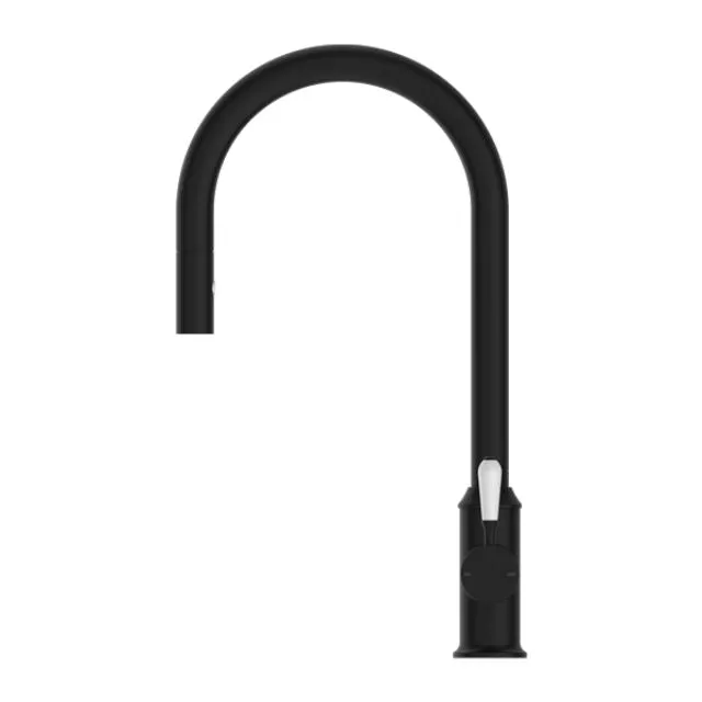 Nero York Pull Out Sink Mixer With Vegie Spray Function With White Porcelain Lever Matte Black