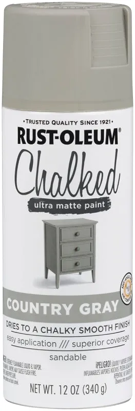 Rust-Oleum 302593 Chalk Spray Paint, Ultra Matte, Country Gray, 12 oz, Can :CAN: QUANTITY: 1