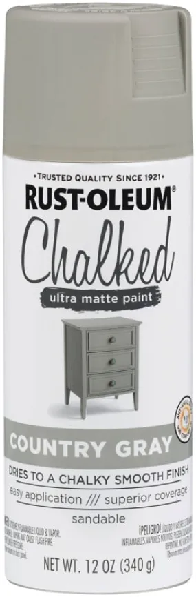Rust-Oleum 302593 Chalk Spray Paint, Ultra Matte, Country Gray, 12 oz, Can :CAN: QUANTITY: 1