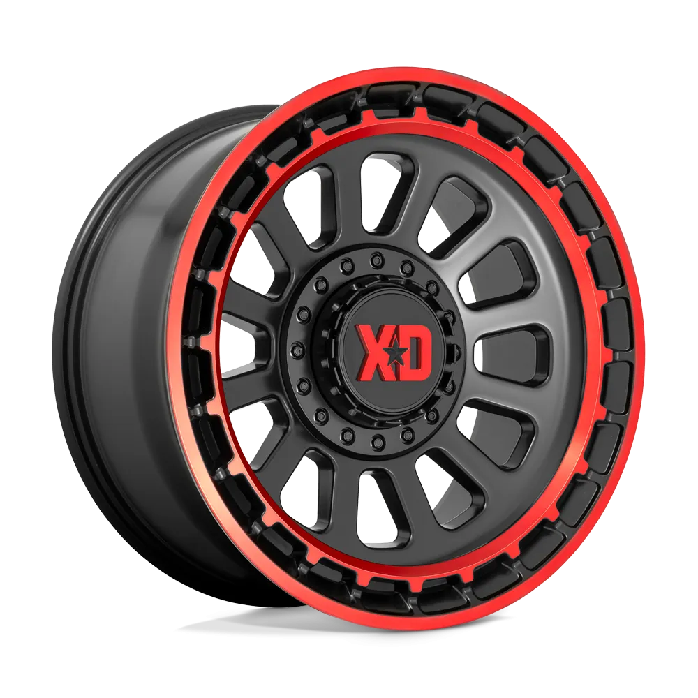 XD856 Omega 17X9 5X127 5X139.7 18mm Satin Black Machined Lip With Red Tint